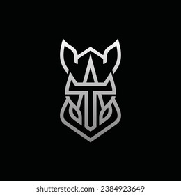 Letter T Rhino Logo Design element, combination Letter T and rhino, flat design logo template