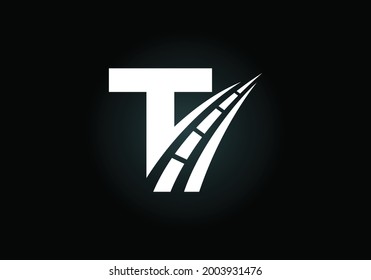 Brief T mit Straßenlogo singen. Das kreative Design-Konzept für Straßeninstandhaltung und -bau. Verkehr und Verkehrswesen.