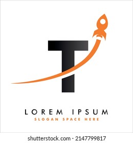 Letter T with rocket logo vector design. Creative Letter Mark Suitable for Company Brand Identity, Travel, Start up, business logo, education, corporate identity, initial, posters, and labels.