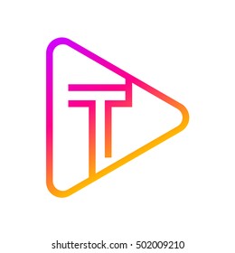 Letter T rounded triangle line shape colorful,Multimedia and Play logo design