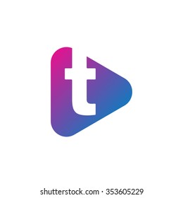 Letter T Rounded Triangle Shape Icon Logo Purple Blue