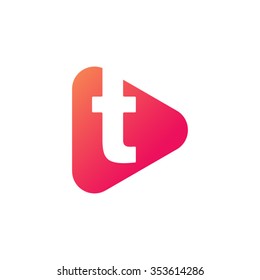 Letter T Rounded Triangle Shape Icon Logo Orange Red