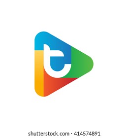 letter t rounded triangular media icon logo red blue green yellow