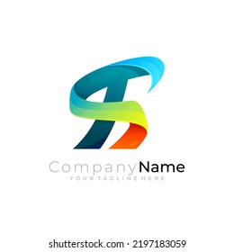 Letter T and S logo design combination, 3d style icons