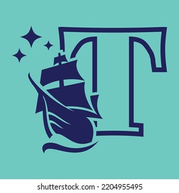 Letter T for sailing boat logo template