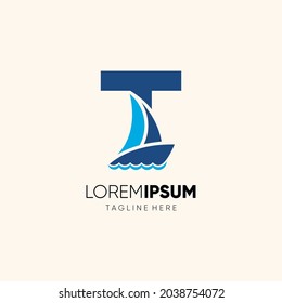 Letter T Sailor Boat Logo Design Vector Icon Graphic Emblem Illustration