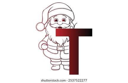 letter T with Santa Claus designed with alphabet. Characters with fun expressions pose various poses. It's vector art so it's easy to edit.
