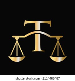 Letter T Scale Attorney Law Logo Design. Initial Pillar, Law firm, Attorney Sign Design On Letter T Concept Template