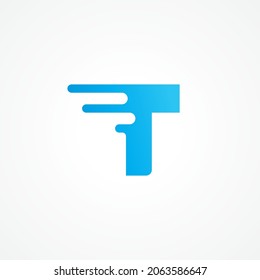 Forma de letra T que se extiende con efecto fluido. Plantilla inicial de diseño del logotipo del alfabeto para niños producto, comida y bebida, juguetes, suplemento, vitamina, etc. Azul como identidad de color. Ilustración del vector