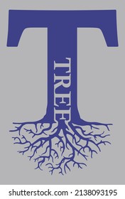 Letter T shaped like a tree with roots