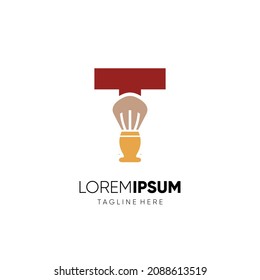 Letter T Shaving Brush Logo Design Vector Icon Graphic Emblem Illustration