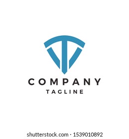 Letter t shield logo design blue color