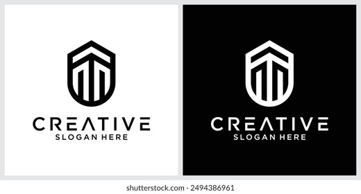 letter T and shield logo geometric monogram vector inspiration