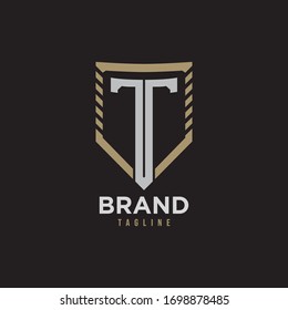 Letter T shield logo icon design template elements. Premium nominal monogram business sign. Universal foundation vector icon.