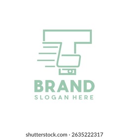 Letter T shopping cart line simple logo design, logo for your company