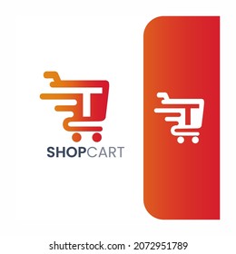 Letter T Shopping Cart Logo, Fast Trolley Shop Icon