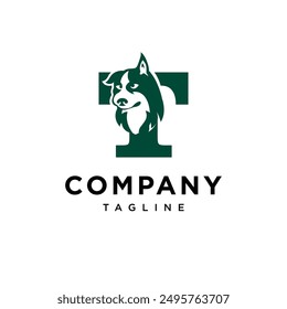 Letter T Siberian Husky Dog Logo