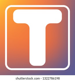 Letter T sign design template element. Vector. White icon on transparent button at orange-violet gradient background.