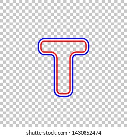 Letter T sign design template element. Red, white and contour icon at transparent background. Illustration.