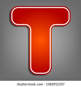 Letter T sign design template element. Flat red icon with linear white icon with gray shadow at grayish background. Illustration.