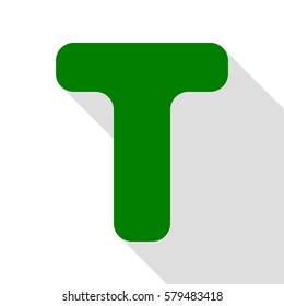 Letter T sign design template element. Green icon with flat style shadow path.
