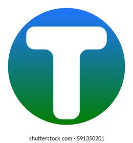 Letter T sign design template element. Vector. White icon in bluish circle on white background. Isolated.
