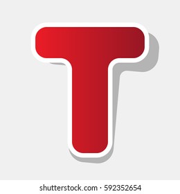 Letter T sign design template element. Vector. New year reddish icon with outside stroke and gray shadow on light gray background.