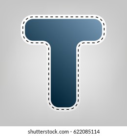 Letter T sign design template element. Vector. Blue icon with outline for cutting out at gray background.