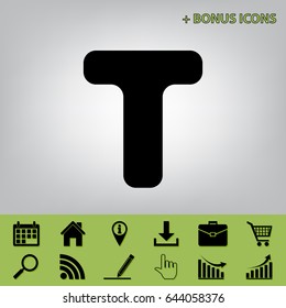 Letter T sign design template element. Vector. Black icon at gray background with bonus icons 