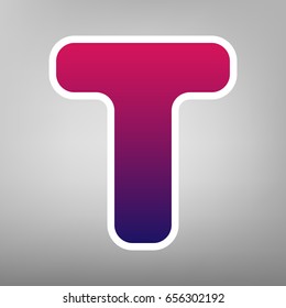 Letter T sign design template element. Vector. Purple gradient icon on white paper at gray background.