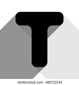 Letter T sign design template element. Vector. Black icon with two flat gray shadows on white background.