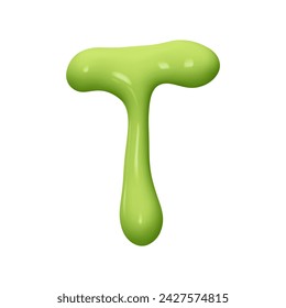 letter T. letter sign green color. Realistic 3d design in cartoon liquid paint style. Isolated on white background. vector illustration