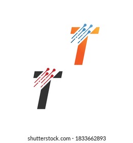 Letter T  simple  tech logo with circuit lines style icon template