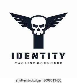 Letter T Skull Wings Logo Design