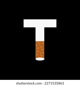 Concepto De Logotipo De Humo De Letra T Con Icono De Cigarrillo. Vector de logotipos de tabaco