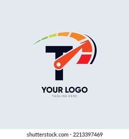 Letter T Speedometer Logo Design Vector Icon Graphic Emblem Illustrator 