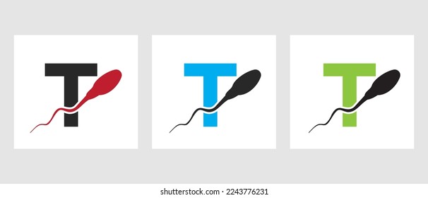 Letter T Sperm Cell Logo Template. Sperm Bank Medical Symbol