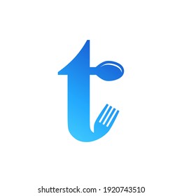 Monitor de diseño de cuchara y logotipo de horquilla de la letra T