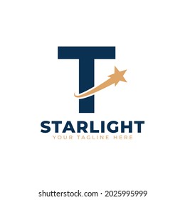 Letter T with Star Swoosh Logo Design. Suitable for Start up, Logistic, Business Logo Template