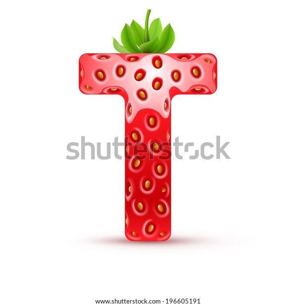 Letter T Strawberry Style Green Leaves Stock Vector (Royalty Free ...