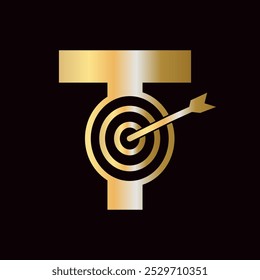 Letter T Success Logo Combine with Bow Target  Icon