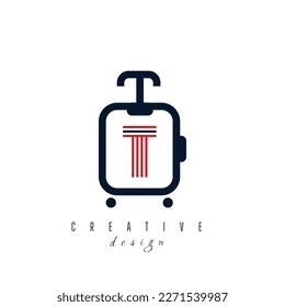 Letter T with Suitcase Bag and Air Plane for Travel and Trip Agent Business Logo Idea. Recreation, Voyage, Vacation, Transport Service Company Logo