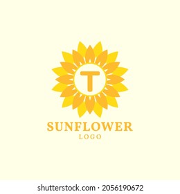 letter T sunflower warm and charming vector logo design