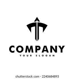 letter T and sword logo icon and vector