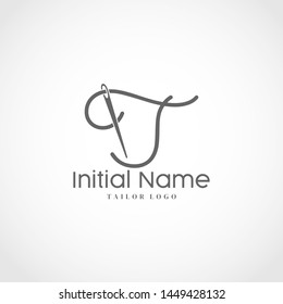 Letter T Tailor Logo. Needle With Thread Vector Icon. Lettering logo Tailor For Initial Name or Brand.