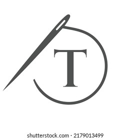 Letter T Tailor Logo, Needle and Thread Logotype for Garment, Embroider, Textile, Fashion, Cloth, Fabric