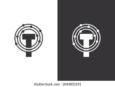 Letter T With Target Technology Logo And Icon Concept  In Vector Template.