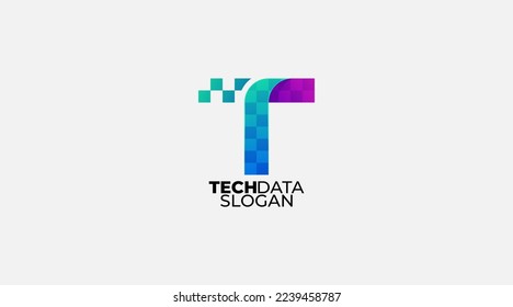 Letter T tech data vector logo design illustration icon