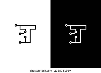 Diseño de letras tecnológicas de la letra T. Tecnología, conexión de punto abstracta cruza el logotipo del icono de círculo.