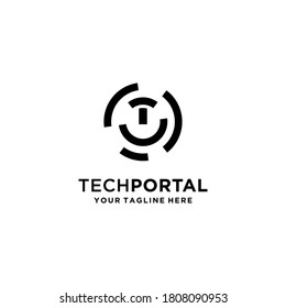 Letter T Tech Portal Logo design for tecnology on cilcle logo concept